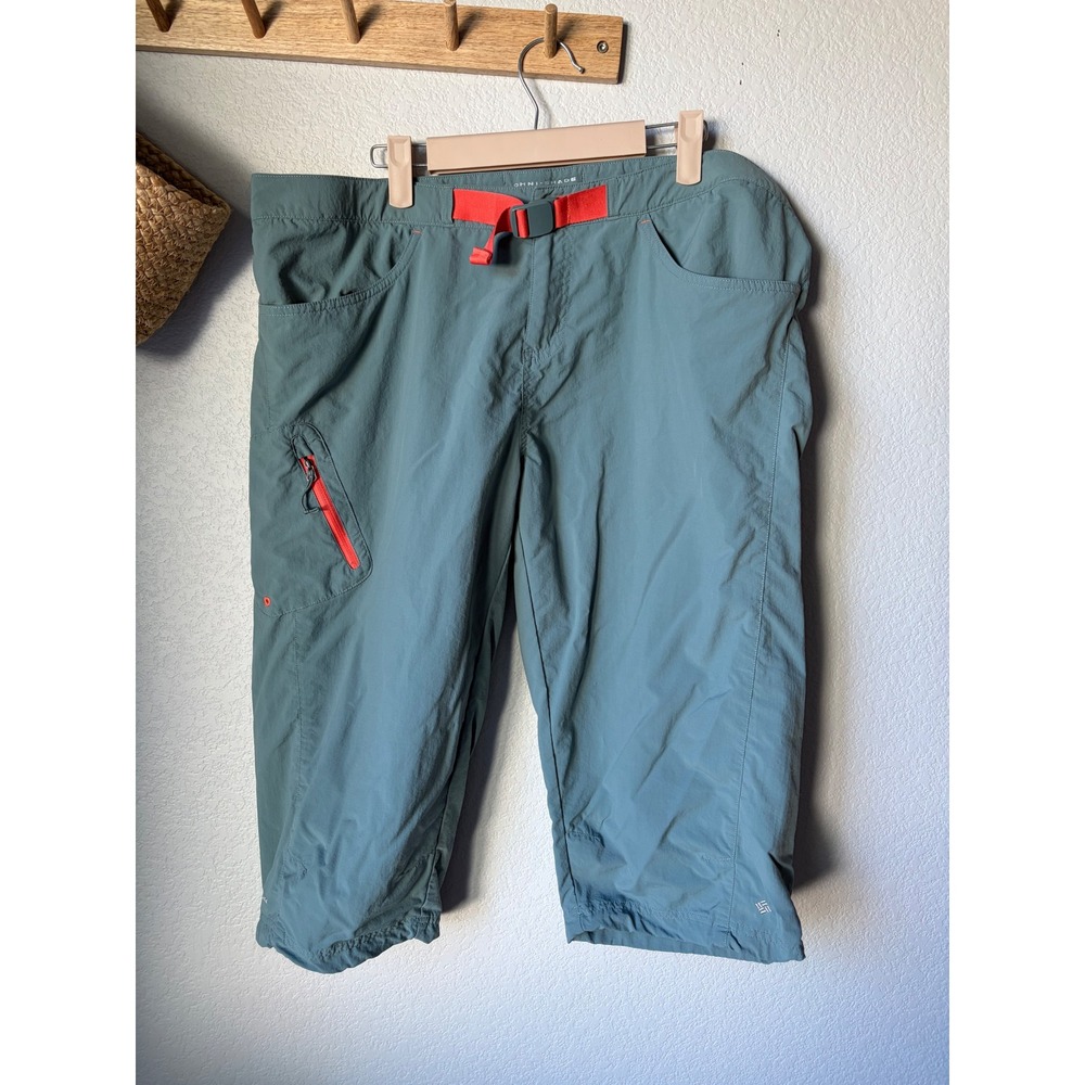Columbia Omni-Shade Hiking Capri Pants Blue Gray Orange Belted XL